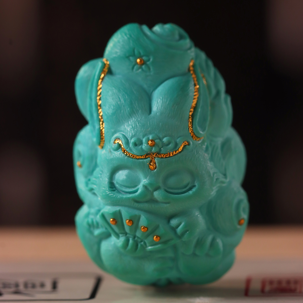 鱼悦珠宝精工绿松石九尾狐吊坠