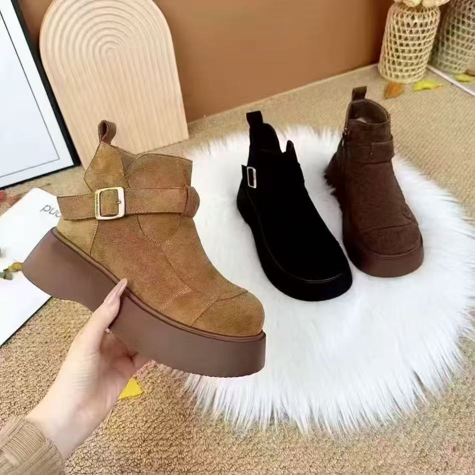 冬季加棉女靴极简风纯色加绒内里雪地靴棉靴冬季L