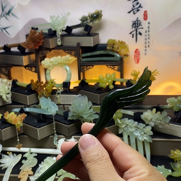 蛇纹石玉合金发饰