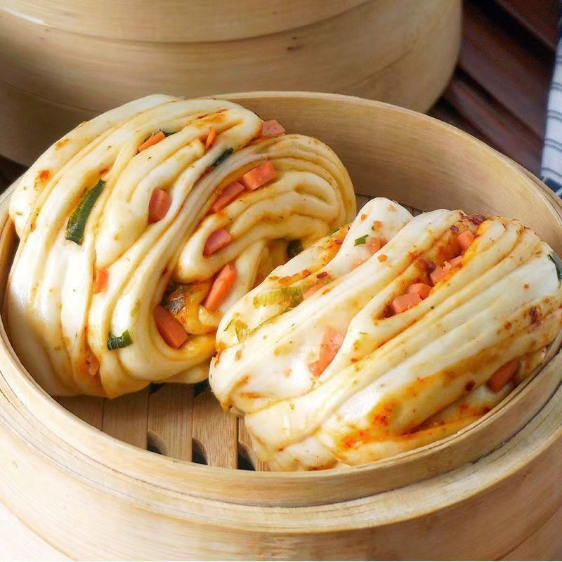 香辣葱油火腿大花卷纯手工面点早餐馒头速食半成品600g/6个