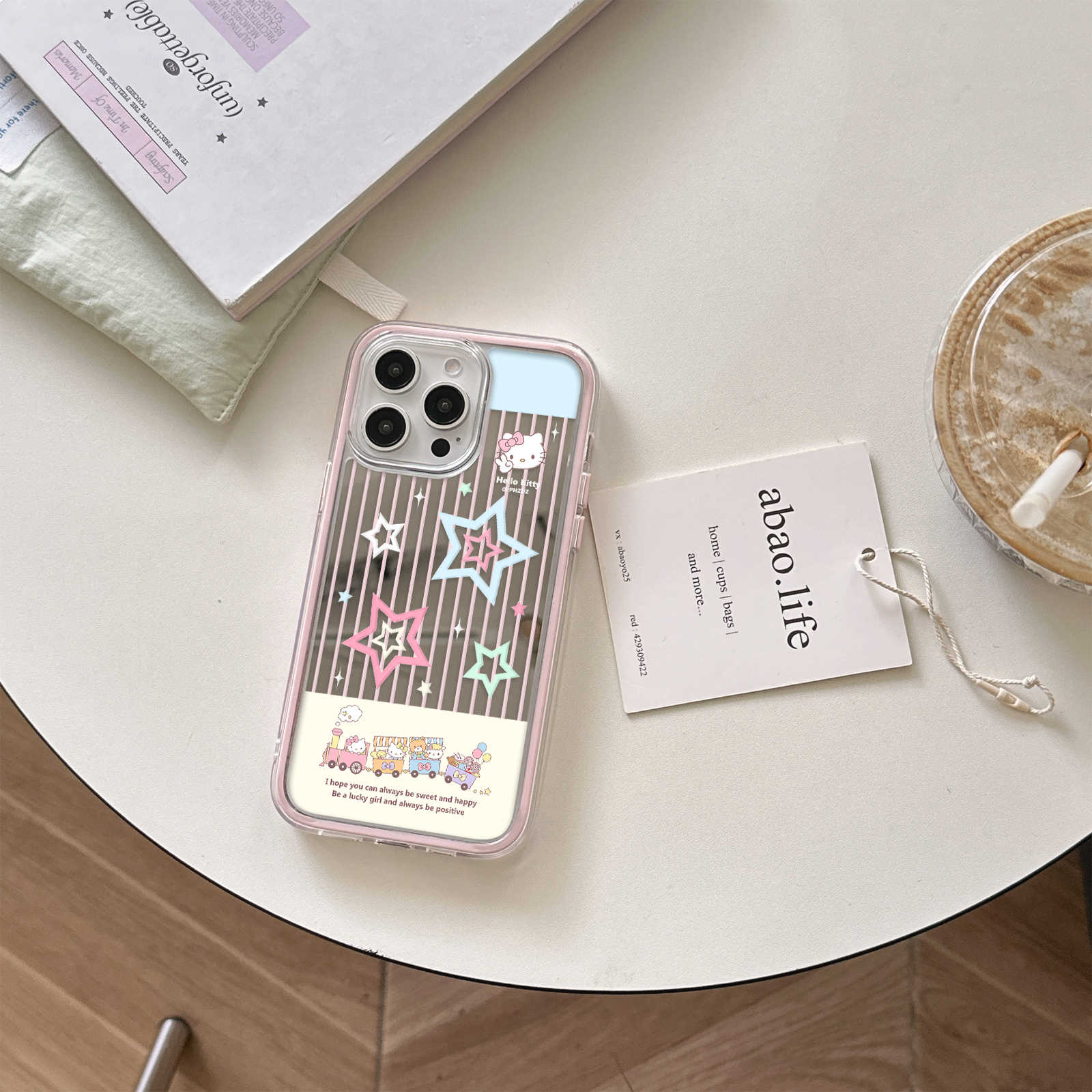 粉色竖纹kt镜面适用iPhone15pro星星手机壳14/16少女13可爱ins