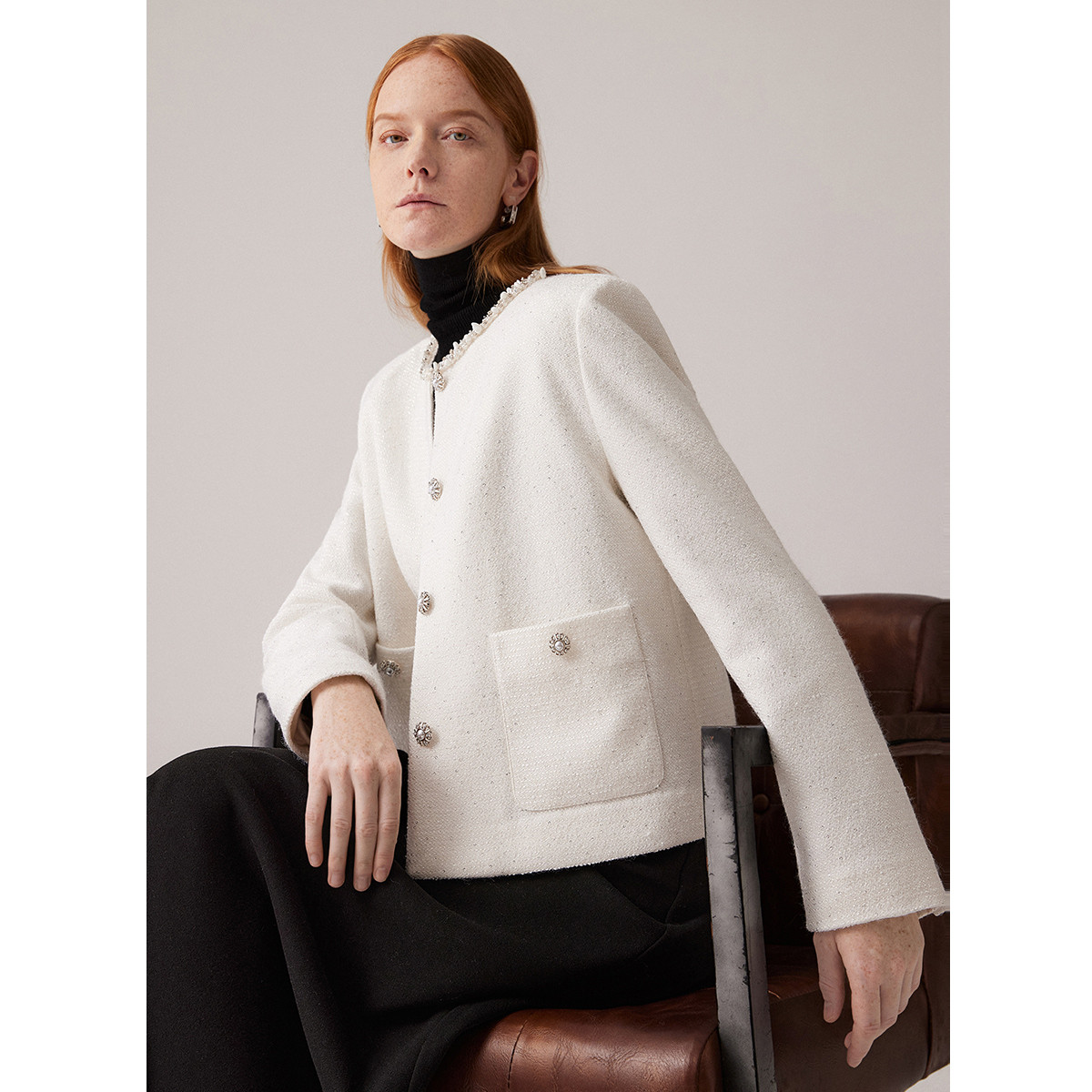 【夹棉保暖】名媛风范匠心钉珠外套25秋冬精致百搭含羊毛上衣女