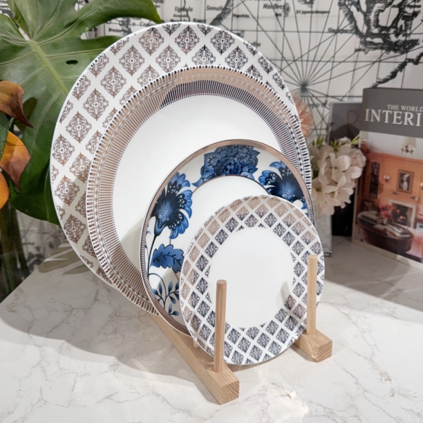 【蓝色高骨四件套】12+10.5+8+6.5出口土耳其家用摆盘展盘 外贸尾单