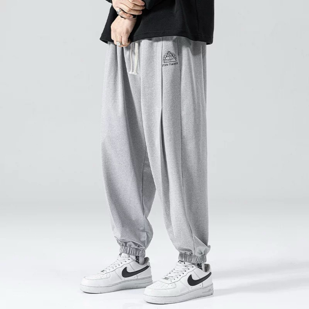 男士灰色束脚加绒卫裤A561