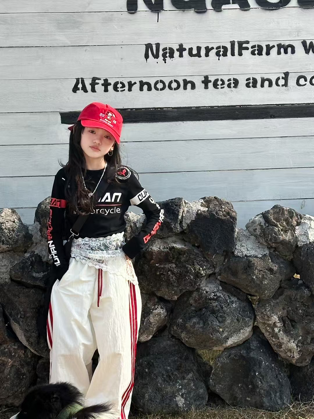 单排扣纯色少女风套头女常规套装印花外套韩版童装卫衣女童