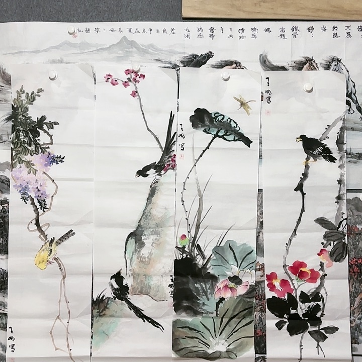 国画省美王娜四条屏手绘