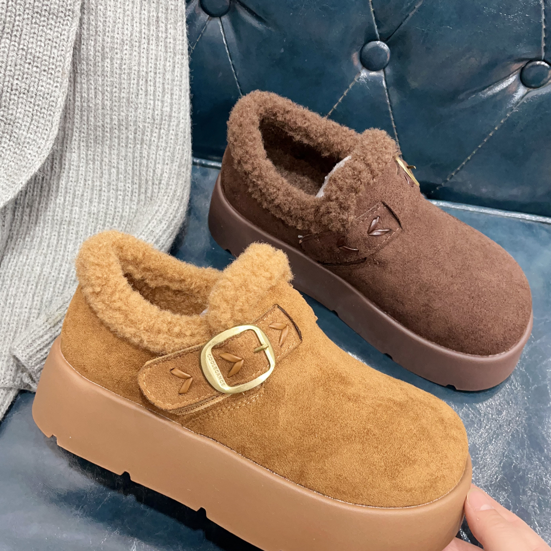 2025冬季新款时尚百搭4公分厚加绒毛口设计勃肯鞋