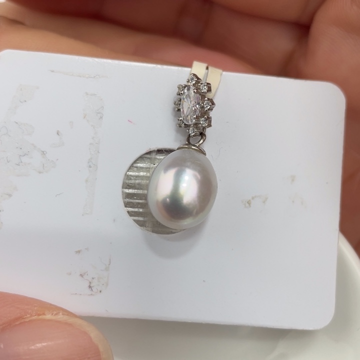 银S925镶嵌吊坠(不含链)海水珍珠9-10mm冷光澳白吊坠