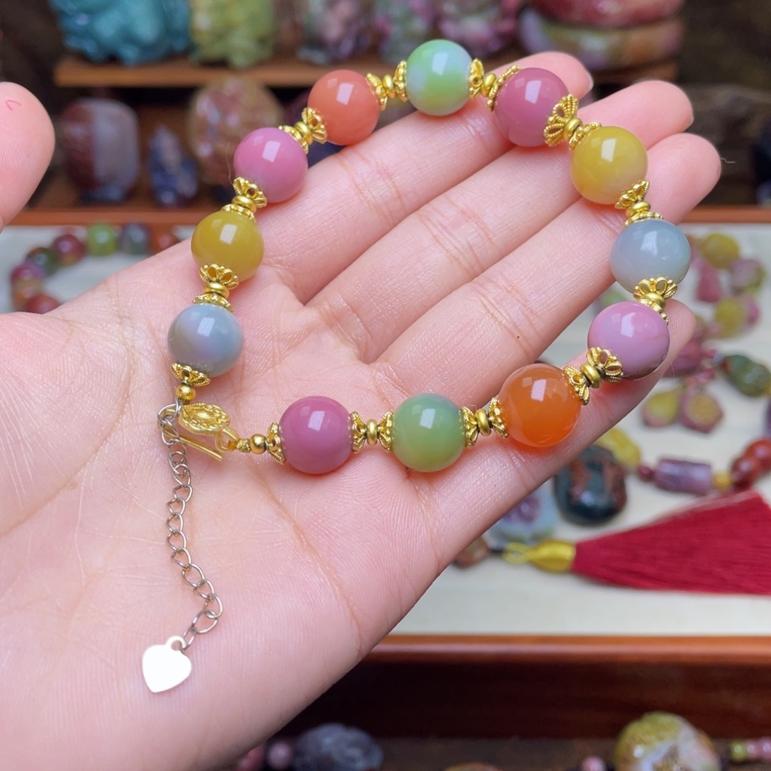 玛瑙/玉髓珠宝半成品合金浪**令盐源玛瑙仙色系手链