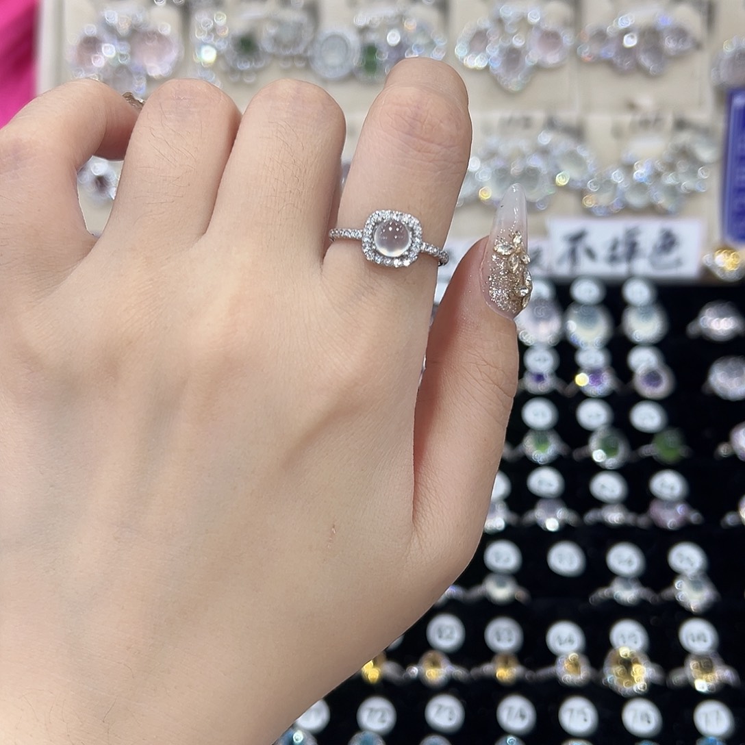 木***夕蛇纹石玉银S925镶嵌戒指