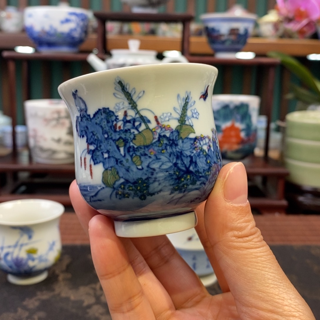 手工陶瓷柴窑五彩春风杯