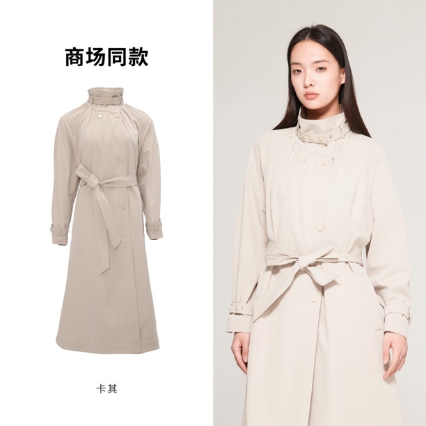 秋季新款百搭复古工装风中长款显瘦系带风衣外套