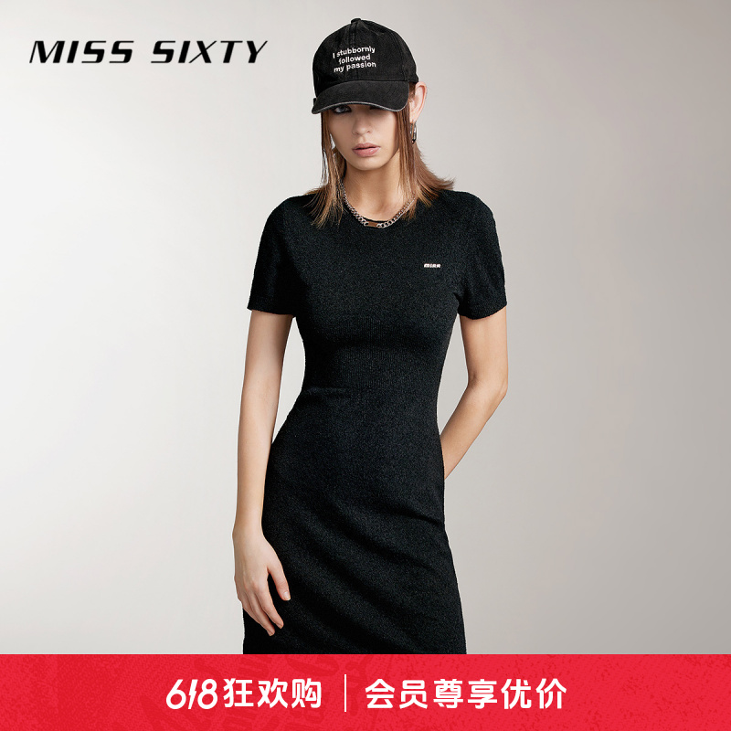 Miss Sixty秋季新款针织连衣裙女圆领套头修身中长款显瘦百搭