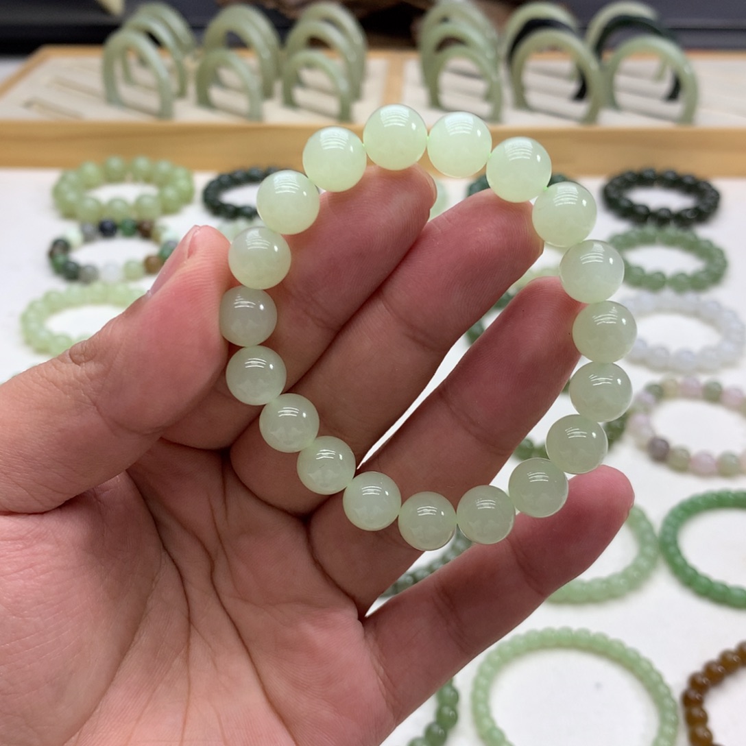 和田玉手串（冰晴水10）未镶嵌