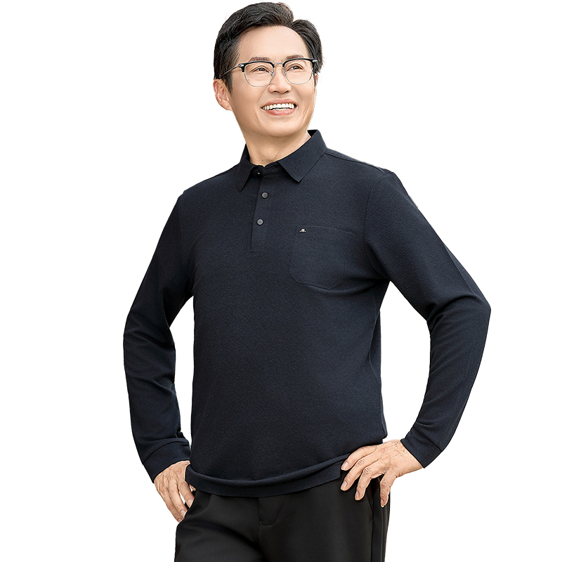 秋季新款打底衫上衣爸爸装中老年男士长袖t恤春秋款翻领中年男装