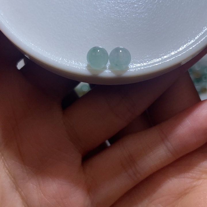 翡翠散珠卡6冰透蓝底缅甸翡翠单珠2颗
