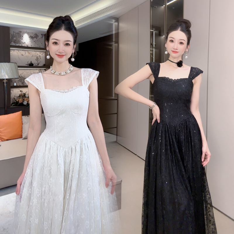 【小茵家】夏季度假裙清凉无袖收腰大摆亮片高腰连衣裙