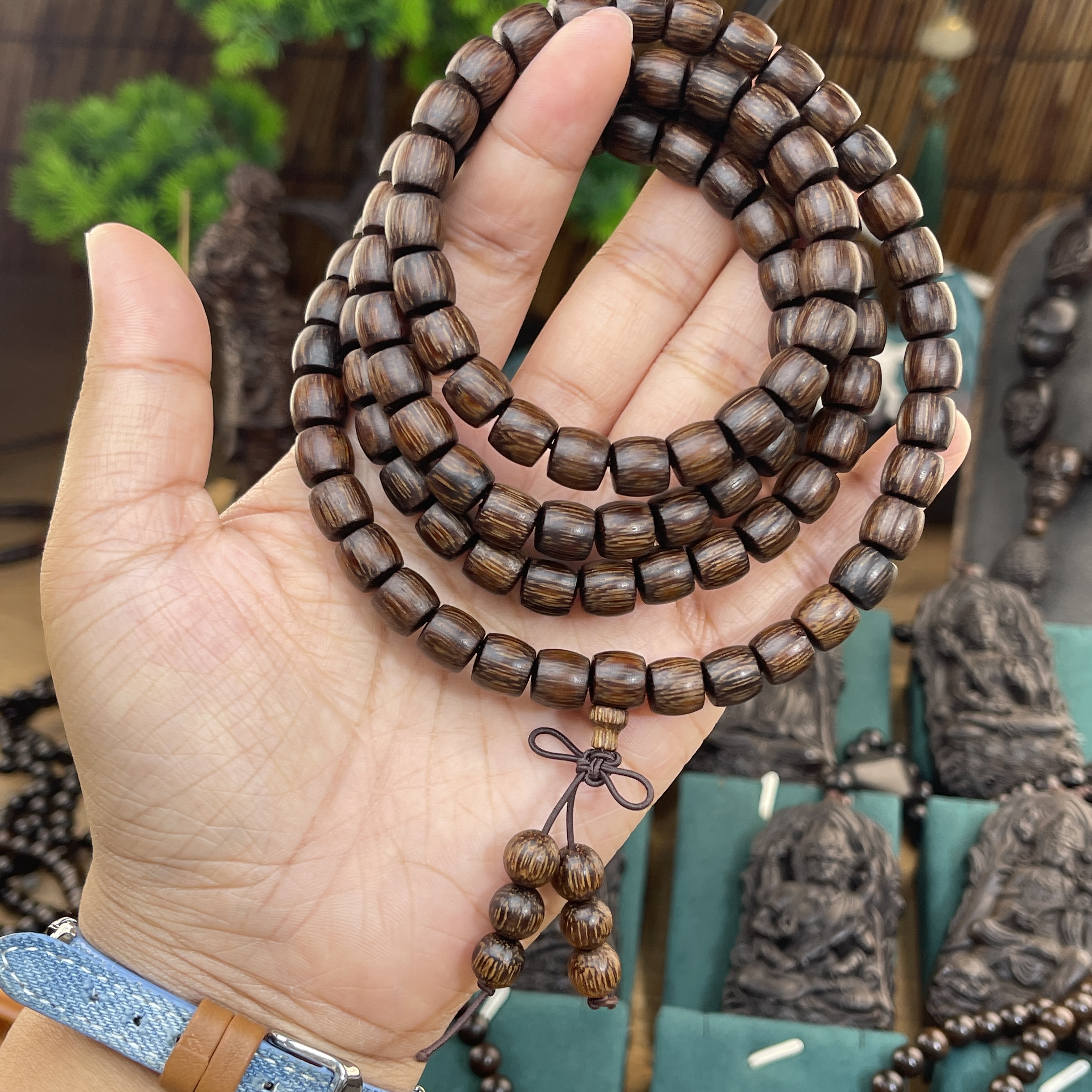 沉香木-（8/9直切108颗）越南白旗沉香木精工原木复古手串