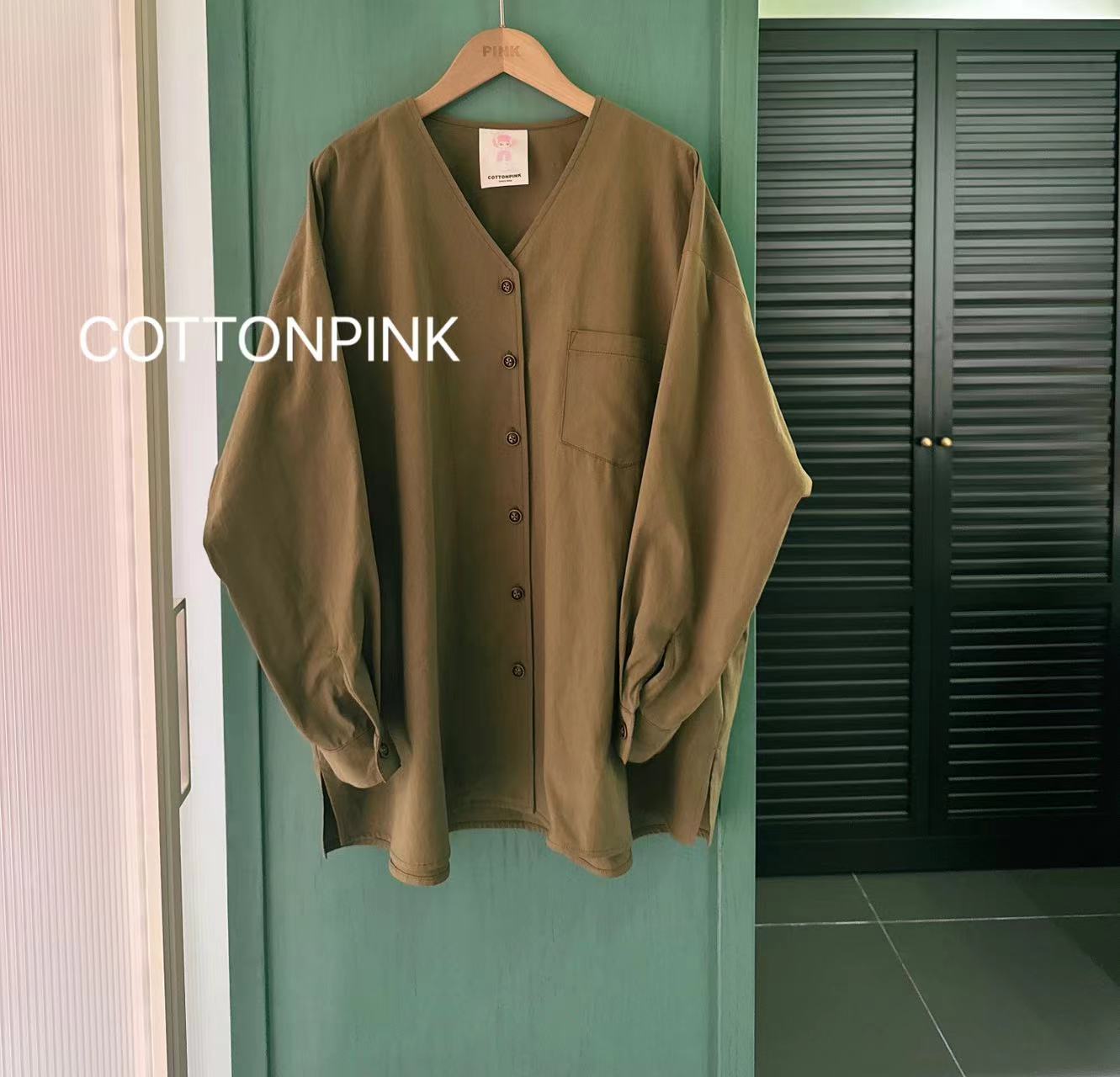 COTTONPINK女装复古艺术V领开衫中长款上衣女
