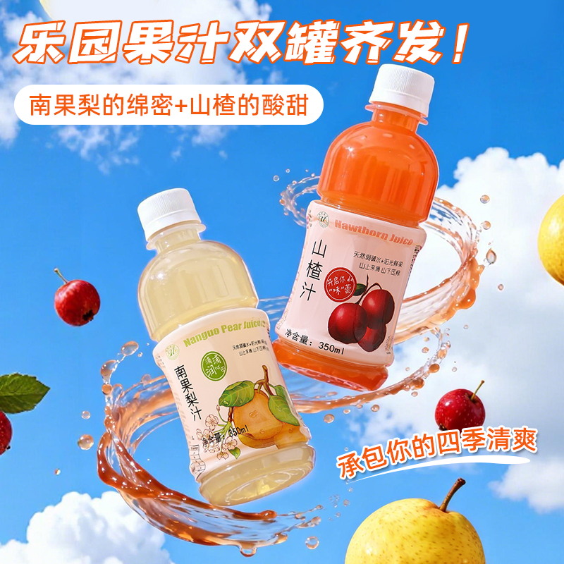 乐园缤纷果汁南果梨汁山楂汁6瓶小青柠汁饮料南果梨酒