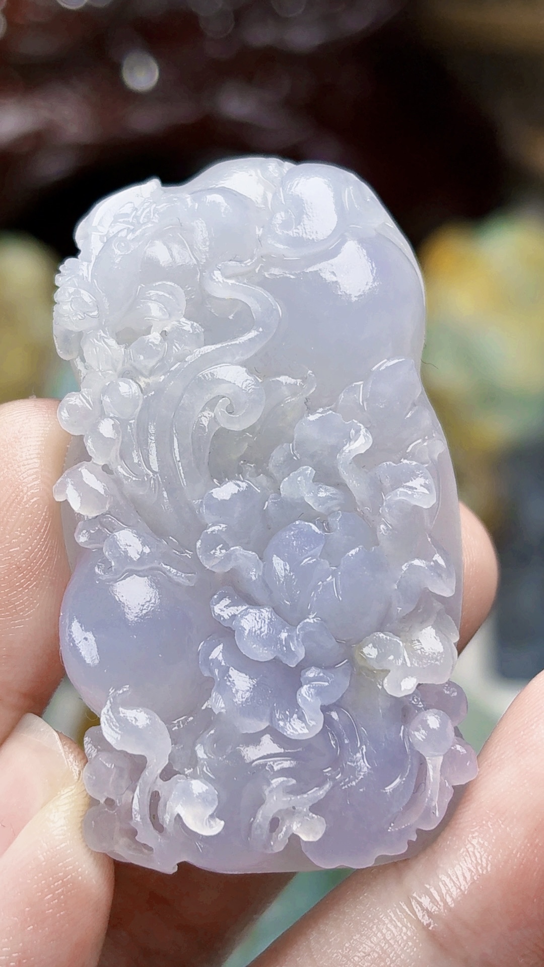 天然缅甸翡翠冰胶种淡紫花牌毛货买断需抛光尺寸54-28-8.5