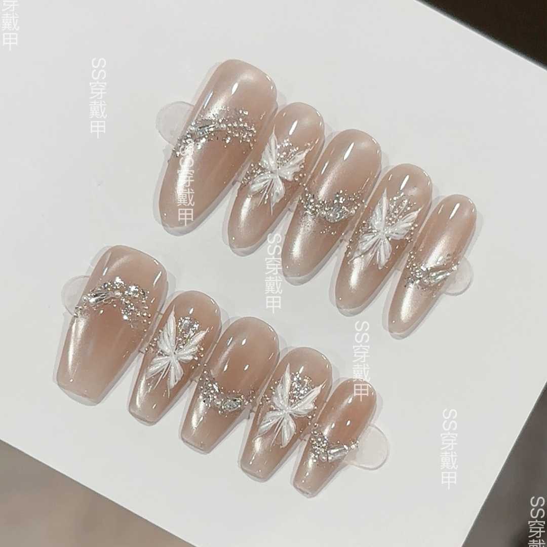 【星辉蝶语】简约纯欲穿戴式卸甲片闪钻手工定制穿戴甲
