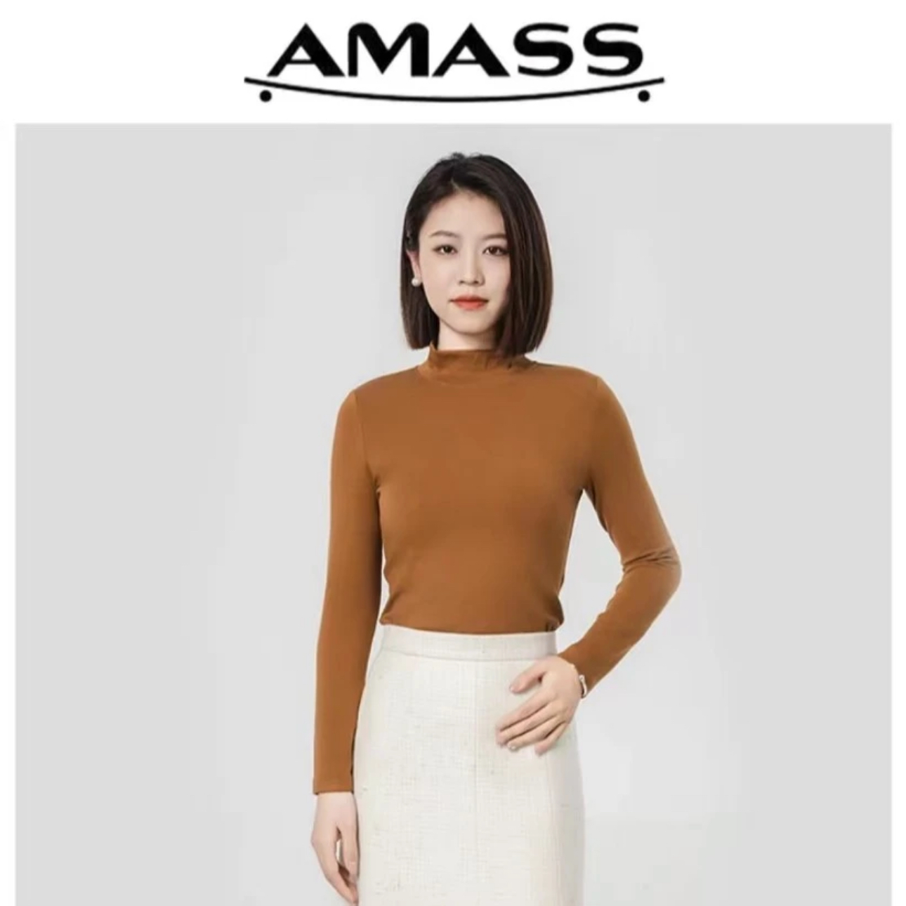 【阿玛施AMASS】5300976烟管领长袖打底衫打底亮片