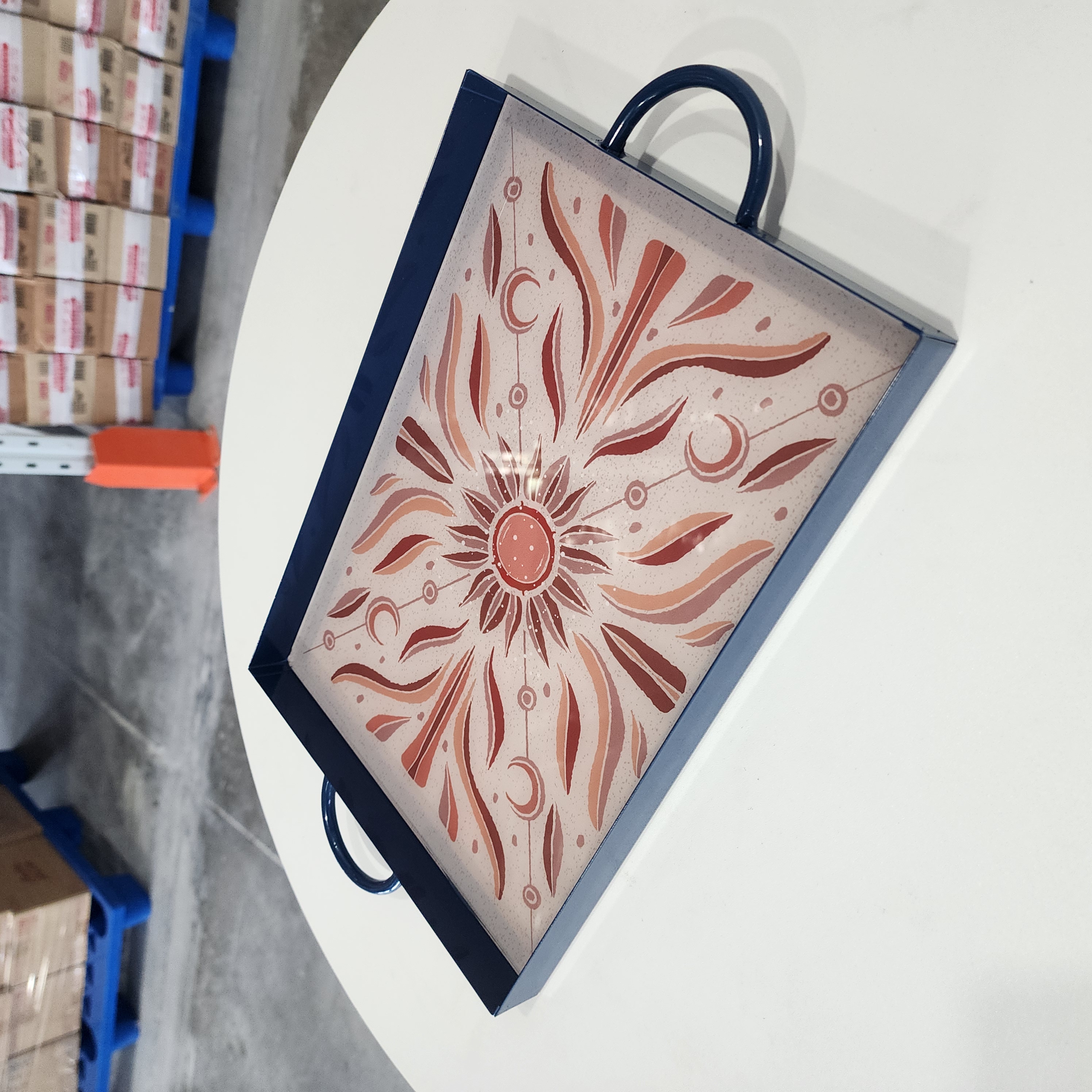 【23x33cm】摩瑟DP【太阳花金属玻璃托盘】HAZC长方盘托盘