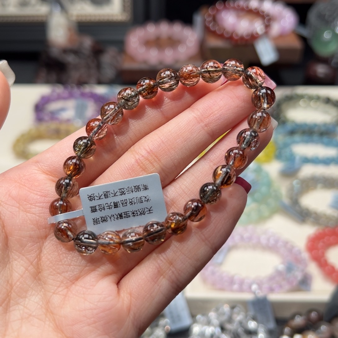 水晶手串未镶嵌7m收藏级顺发黑金超七