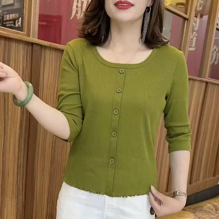 Ya春秋新款【长袖】精梳棉圆领时尚洋气显瘦修身打底