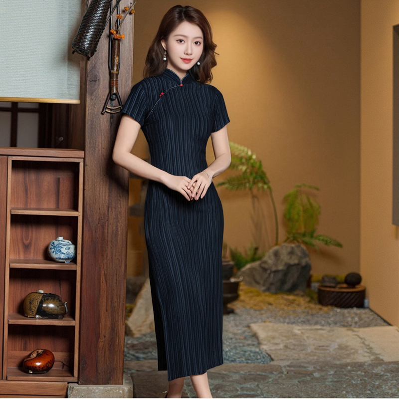 清新纯色旗袍新中式小个子气质连衣裙年轻款少女夏季长款2025新款