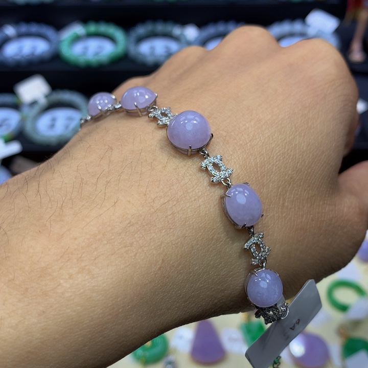 翡翠手链银S925镶嵌翡翠 