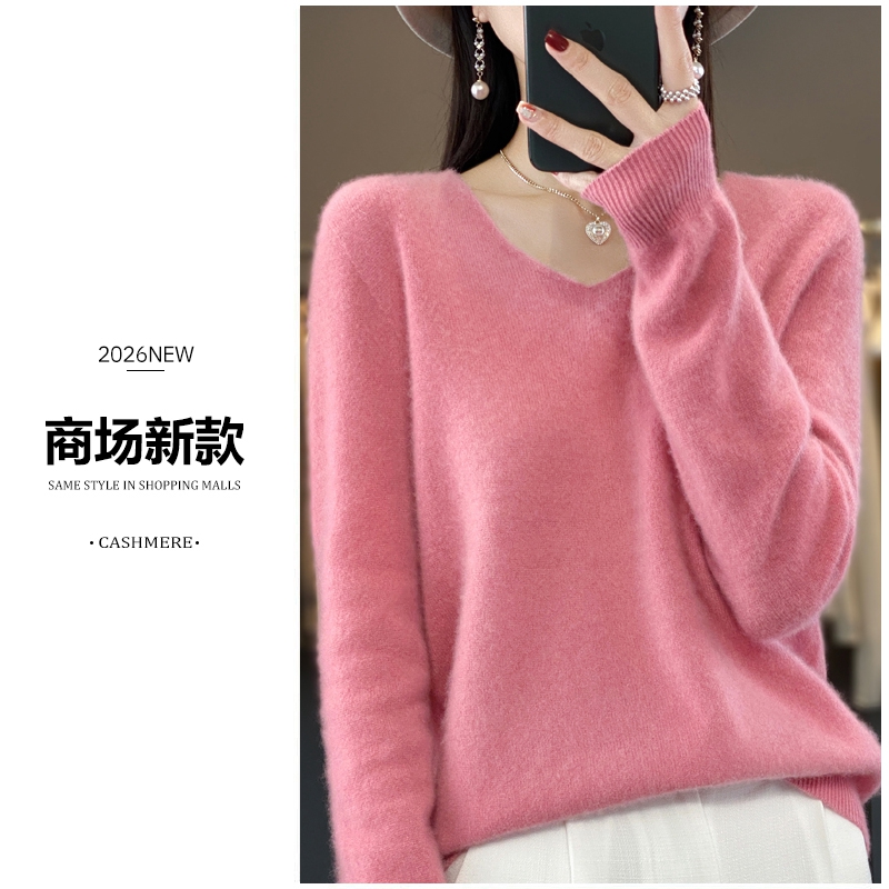 【商场同款 重磅加厚】一线成衣纯羊毛V领百搭宽松显瘦针织打底衫女