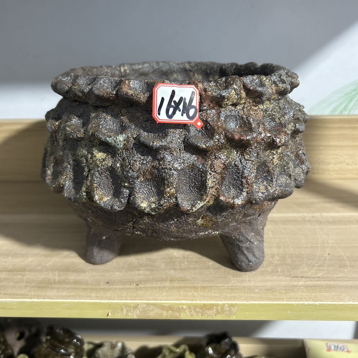 复古手工粗陶花盆内口16cm高度16cm适用于多肉老桩悬崖桩室内盆栽