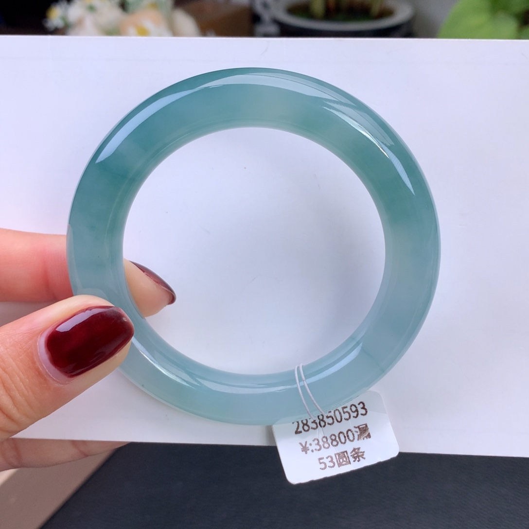 翡翠手镯未镶嵌冰胶渐变蓝水圆条手镯