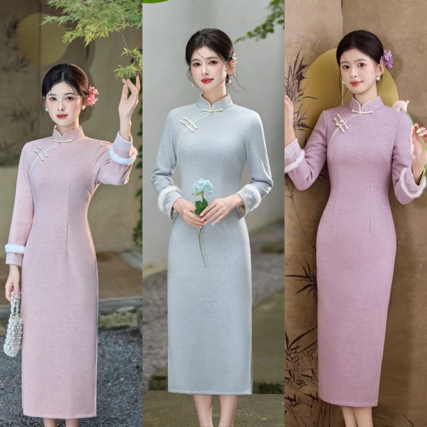 《糯米》少女温柔文艺日常旗袍冬款新款2025连衣裙女