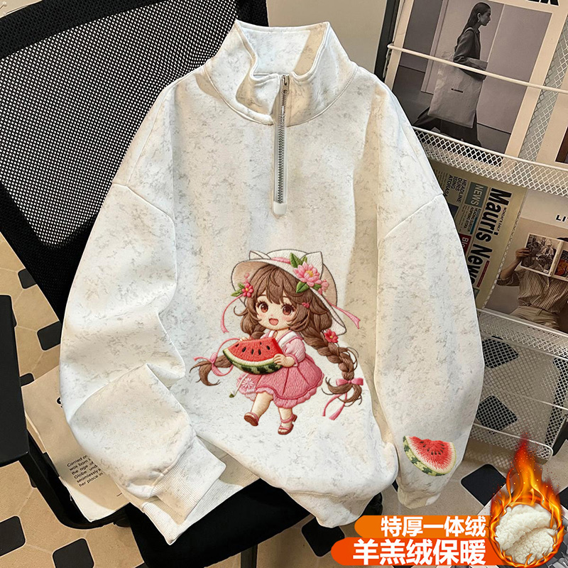 女童立领拉链加厚秋冬季保暖加绒洋气时尚中大童百搭休闲卫衣