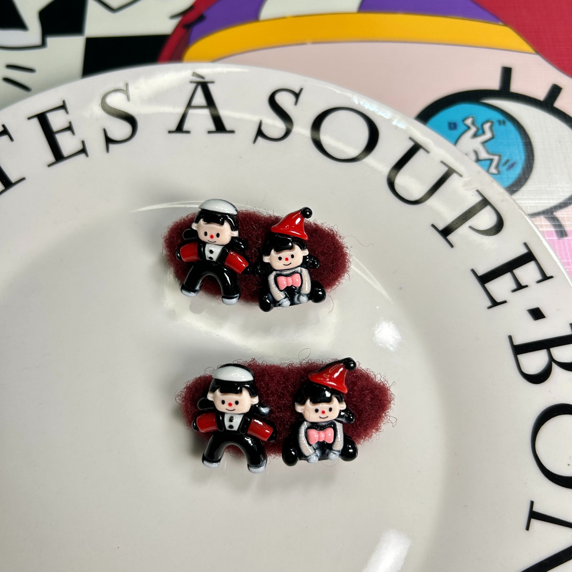 韩国原创手工毛呢劈叉多妹红色可爱对夹发饰发夹边夹