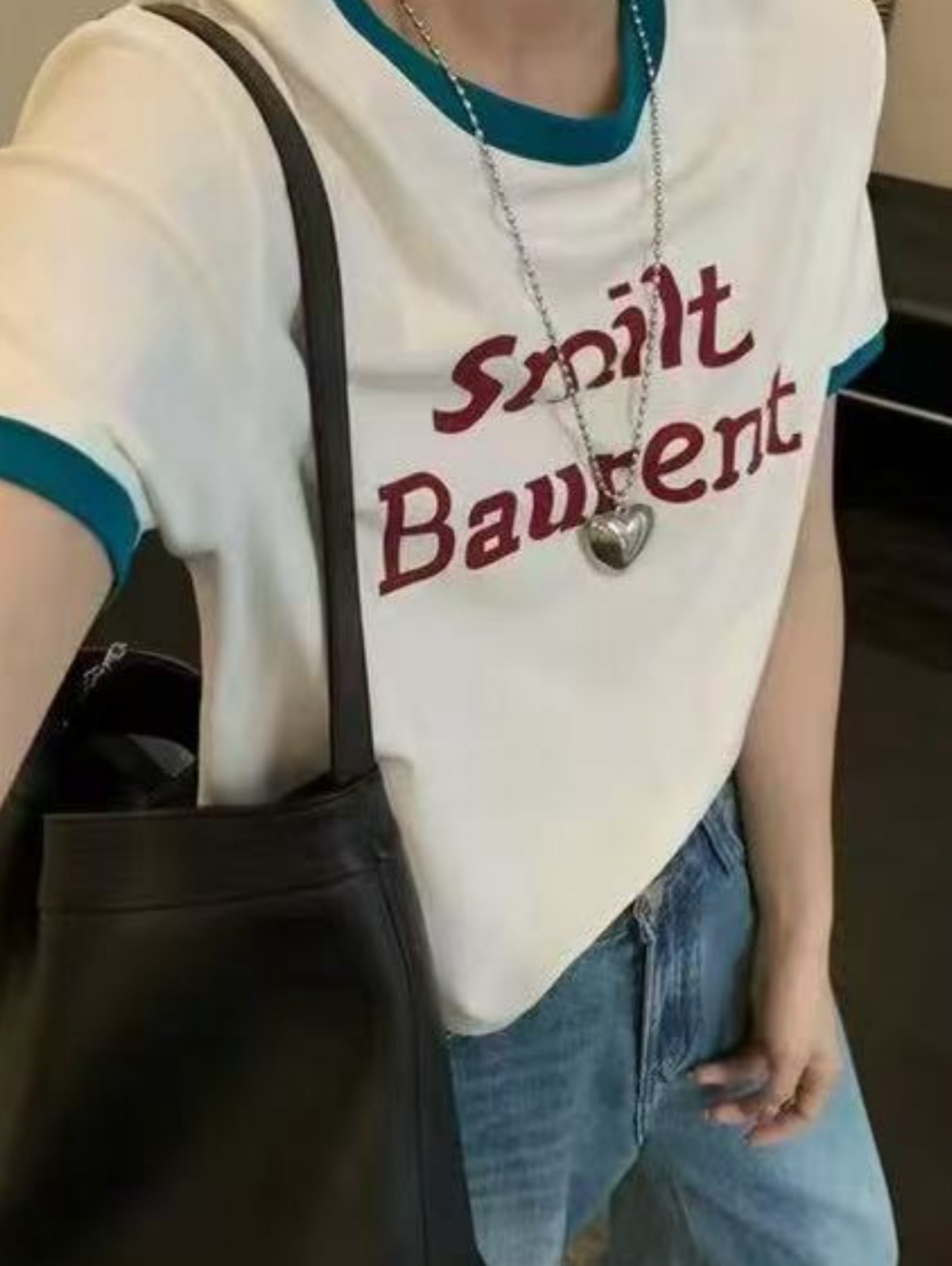 Z.X 撞色拼接植绒印花短袖T恤 71635（A4）