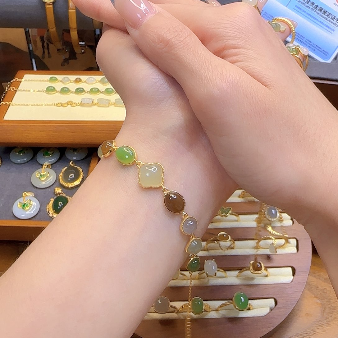 和田玉手链银S925镀金镶嵌多样性发货