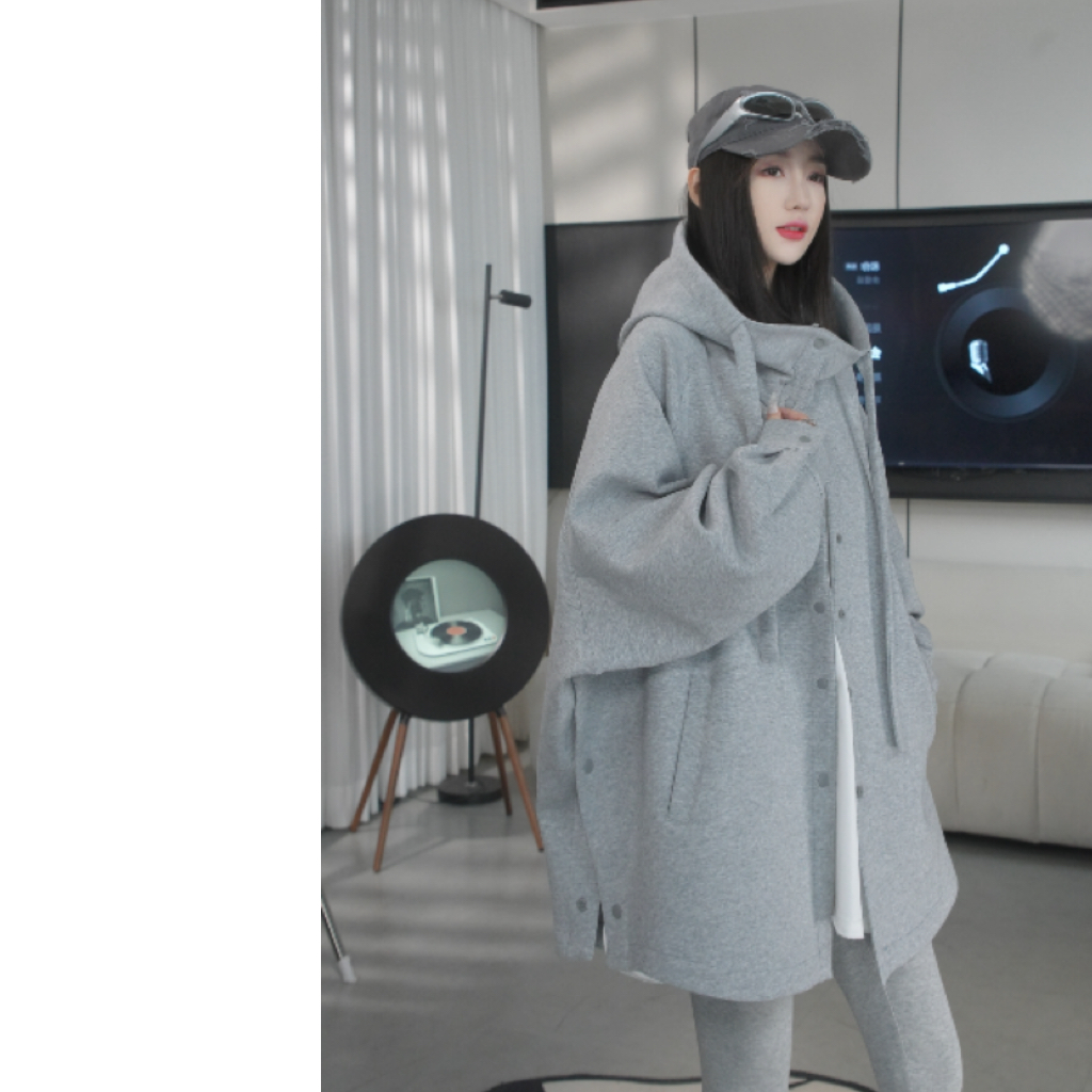 【赵YIYI】2025秋季新款不规则开衩设计款式连帽休闲外套Y23609