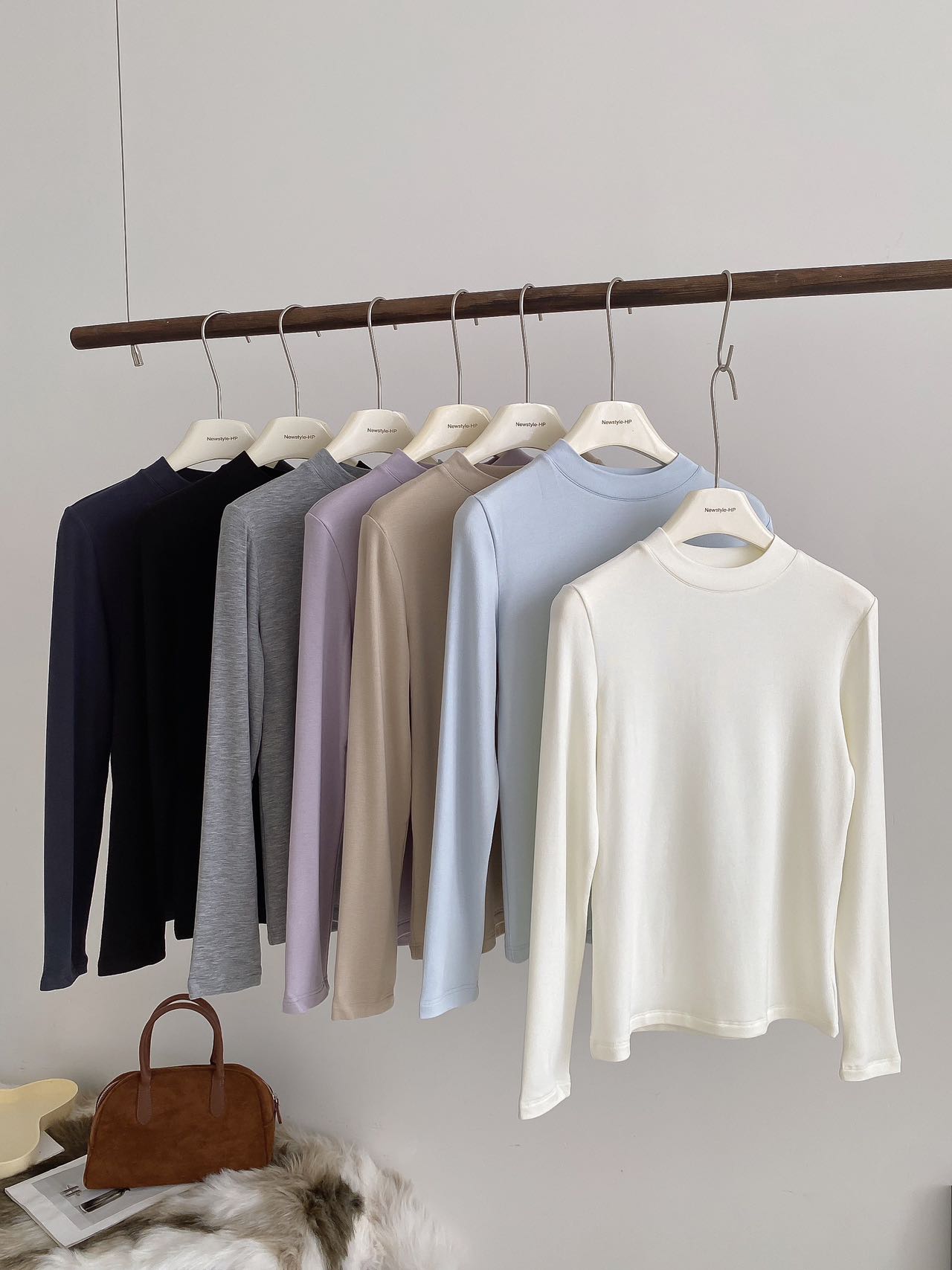 美利奴羊毛天丝醋酸打底衫小立领磨毛绒感内搭保暖长袖纯色上衣