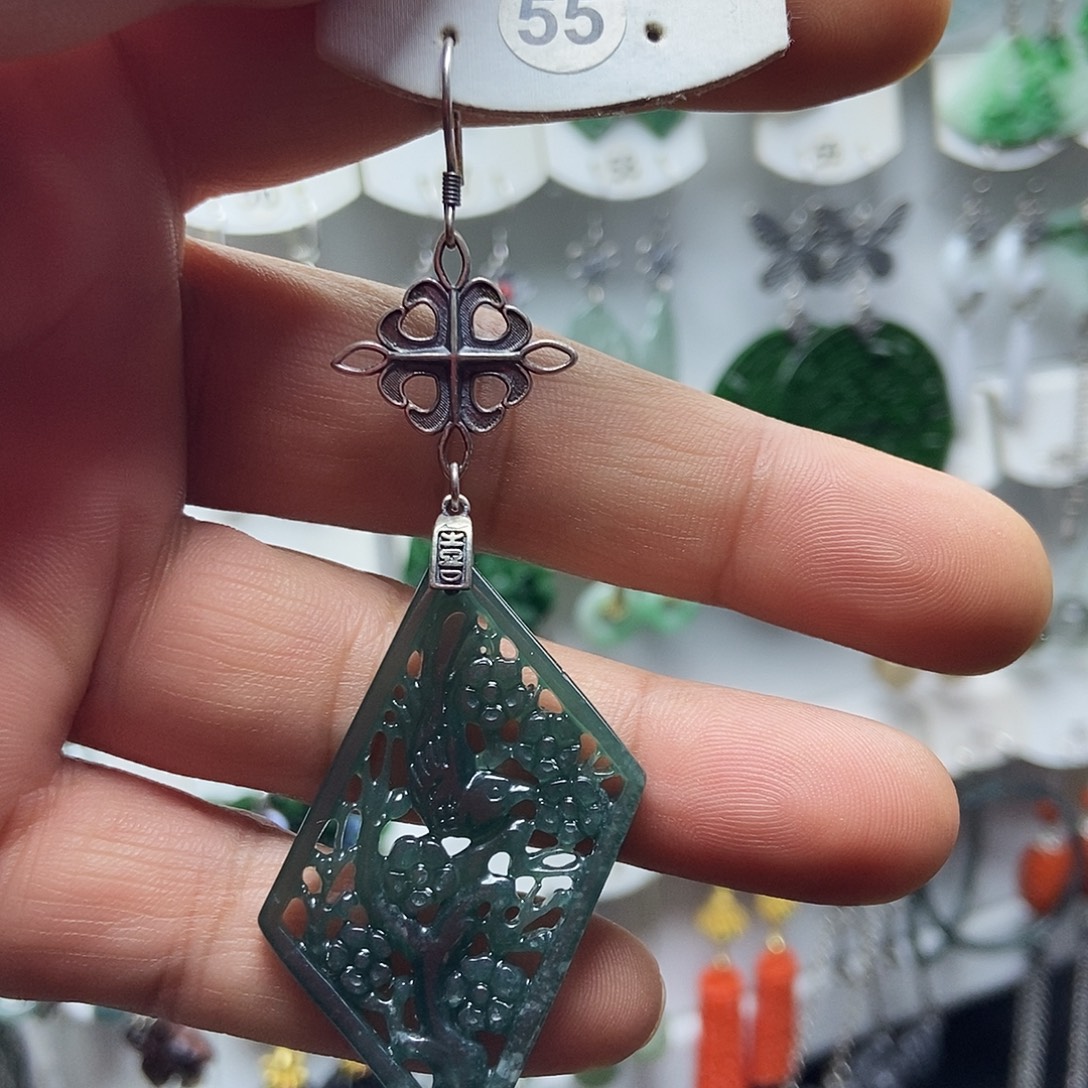 感***遇翡翠银S925镶嵌耳饰品质珠宝