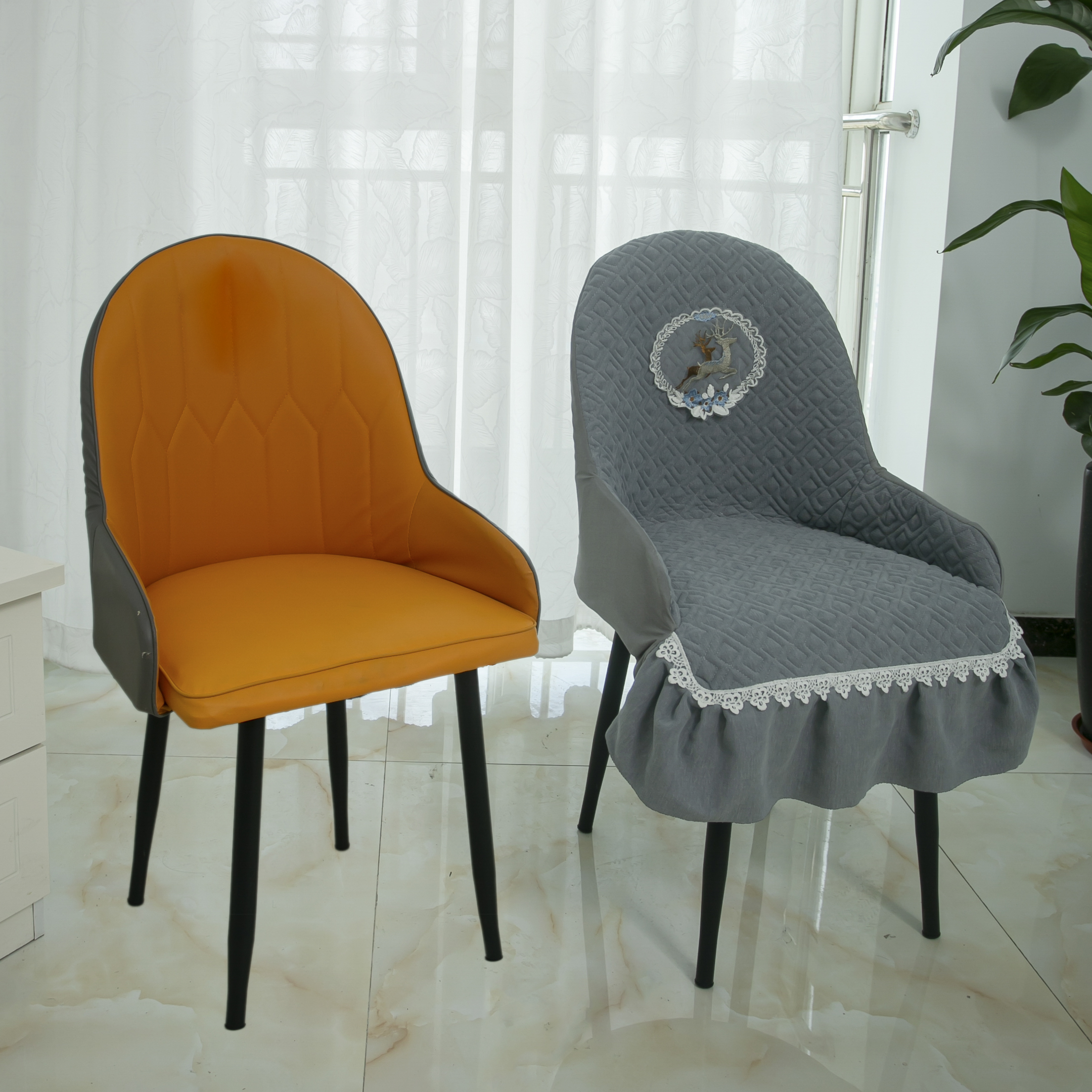 弧形轻奢全扶手椅子餐椅北欧套罩全包扶手坐垫弹力椅套防滑通用