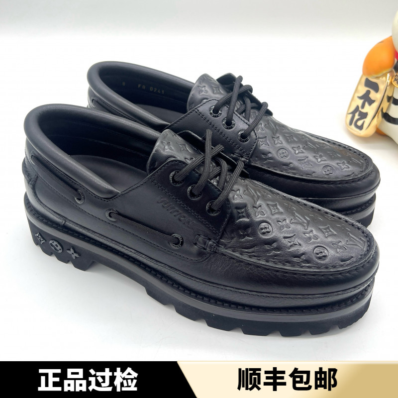 未使用 LouisVuitton/路易威登 黑色皮面压花厚底轻便乐福鞋 42码