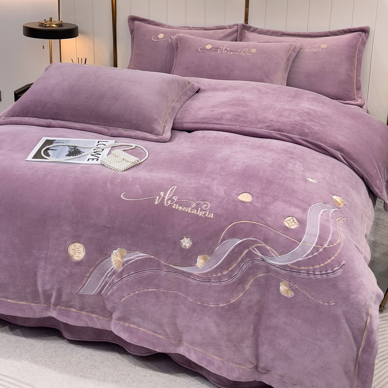 南通家纺高档轻奢冬季牛奶绒四件套珊瑚绒加厚保暖绒被套床上用品