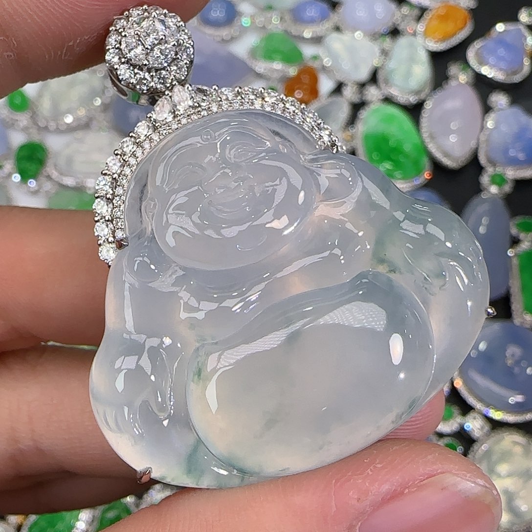 翡翠颈饰18K金镶嵌天然翡翠