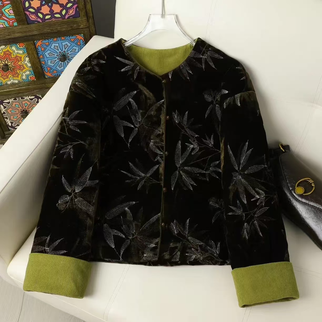 风中竹 加厚上衣外套 新中式文艺加厚重工上衣