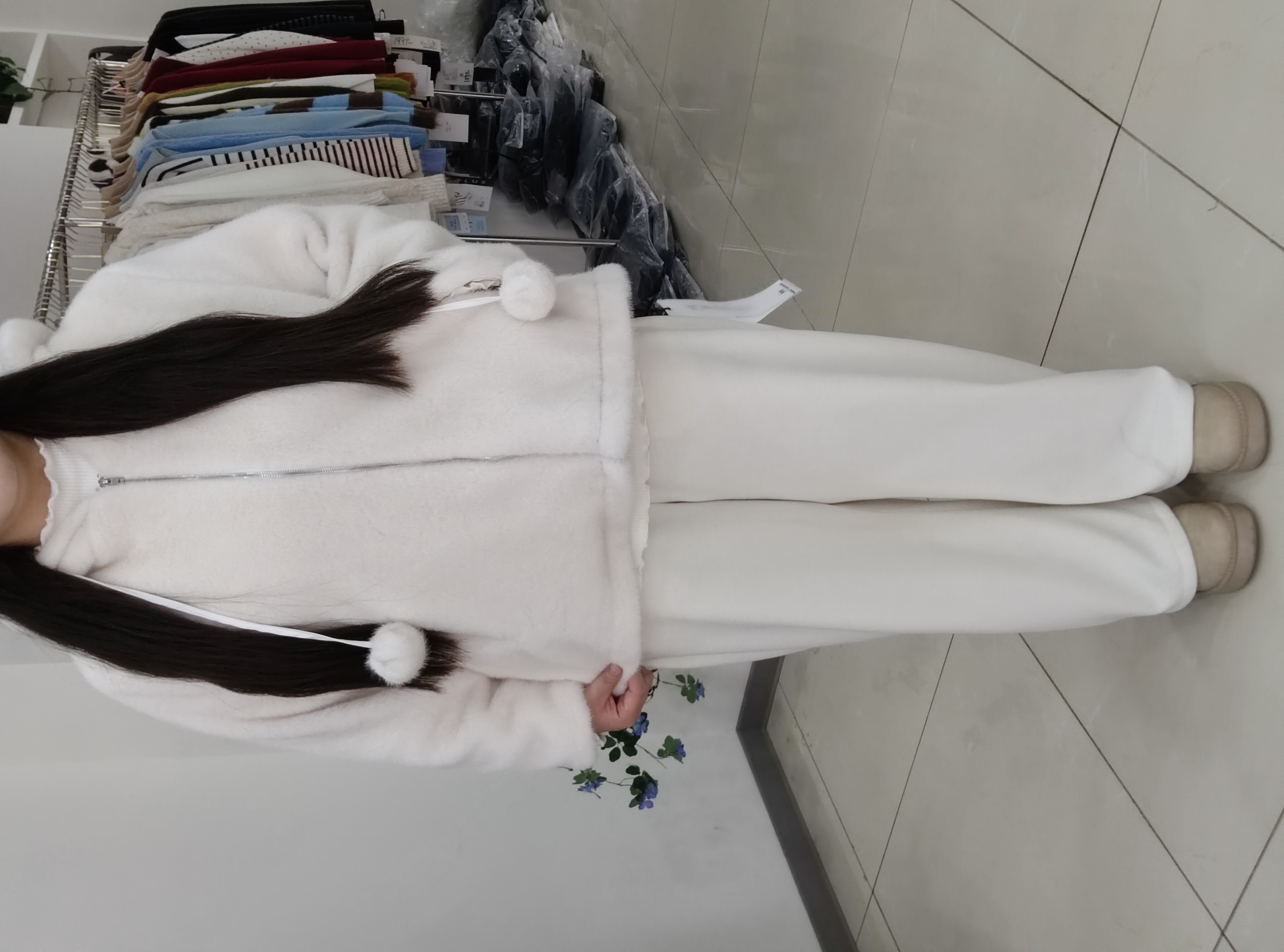 人造皮草 雪团子极寒睡衣女冬季连帽