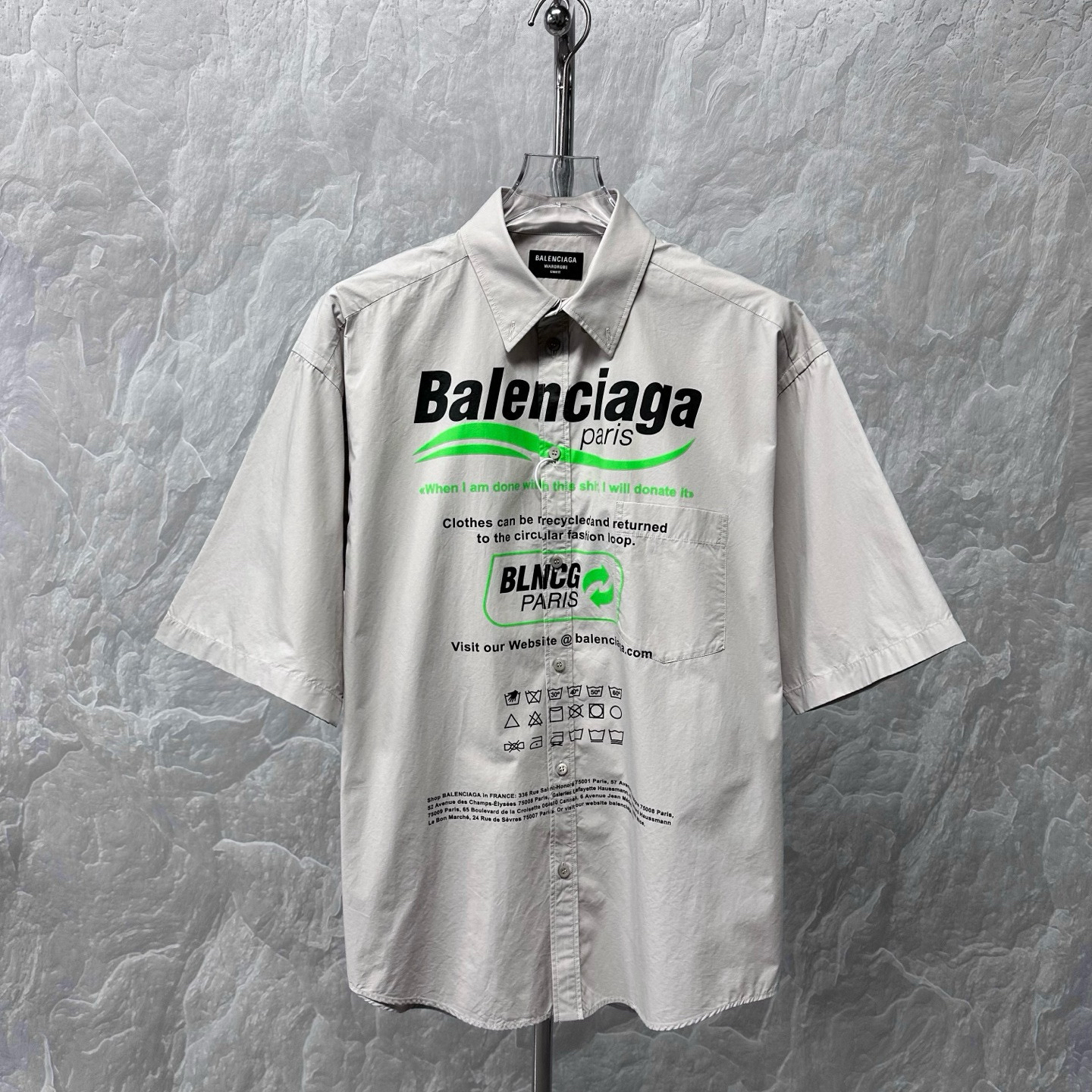 未使用 Balenciaga/巴黎世家 环保海浪印花短袖衬衫XXS码J01964